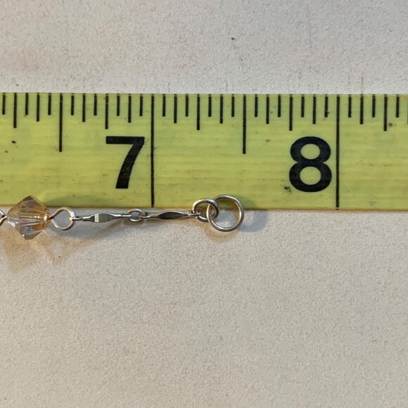 VTG Sterling Silver Champagne Faux Pearl Swarovski Crystal Station Bracelet 7.5" - Picture 6 of 11